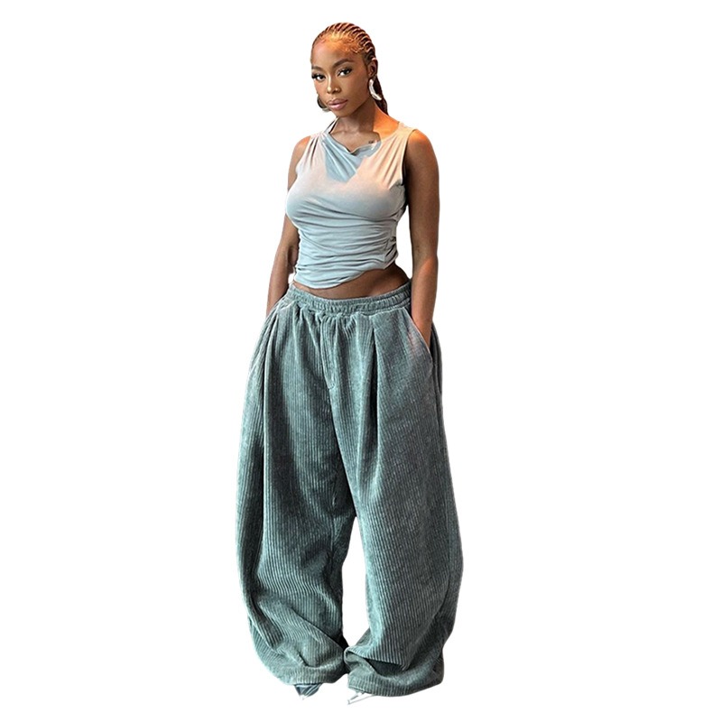 Women’s Y2K Wide-Leg Corduroy Pants High Waist Loose Casual Trousers