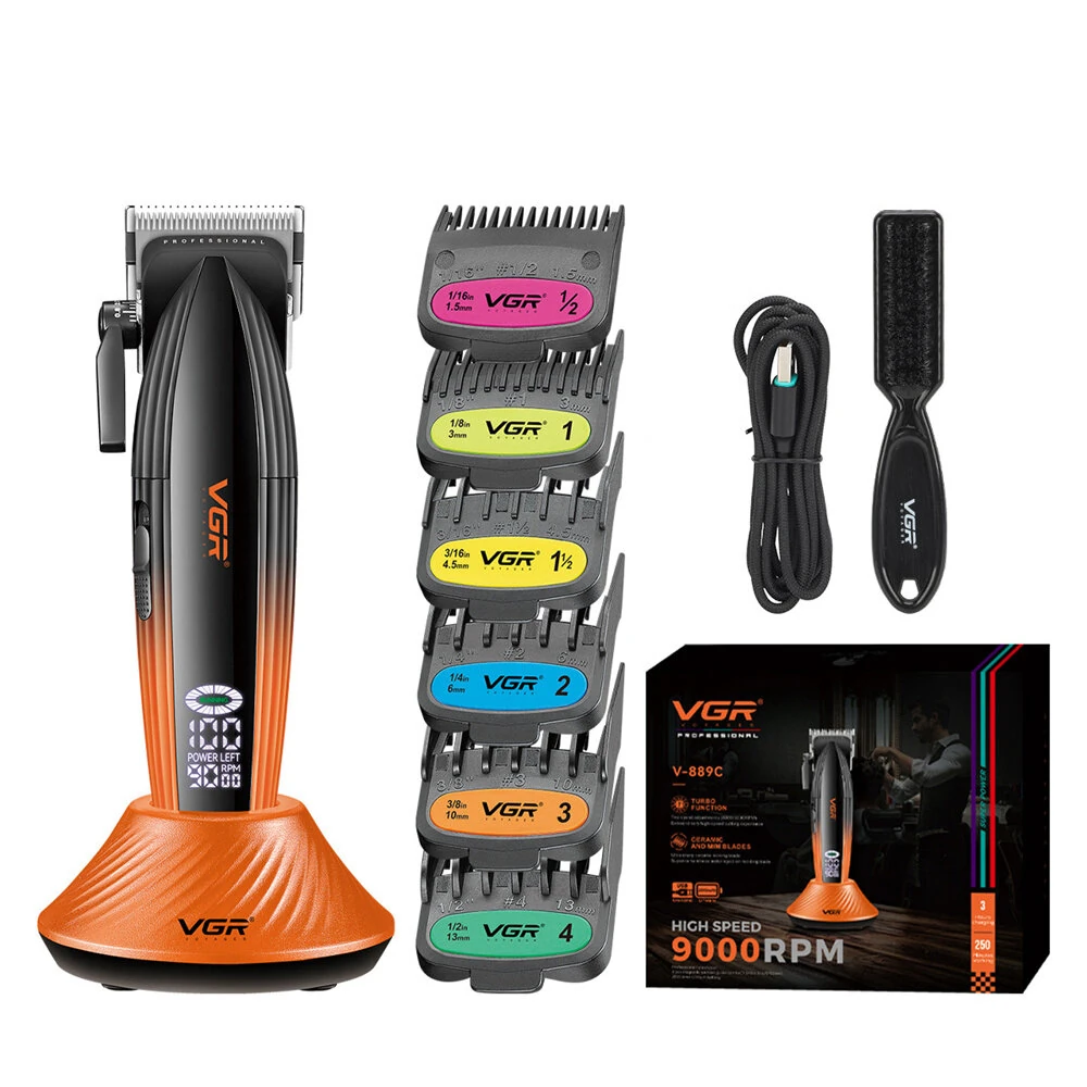 VGR V-889 Professional Hair Clipper with LED Display 9000 RPM Ceramic & Stainless Steel Blades 5-Level Cutting Guide USB Charging for Home Barber Use - Image 2