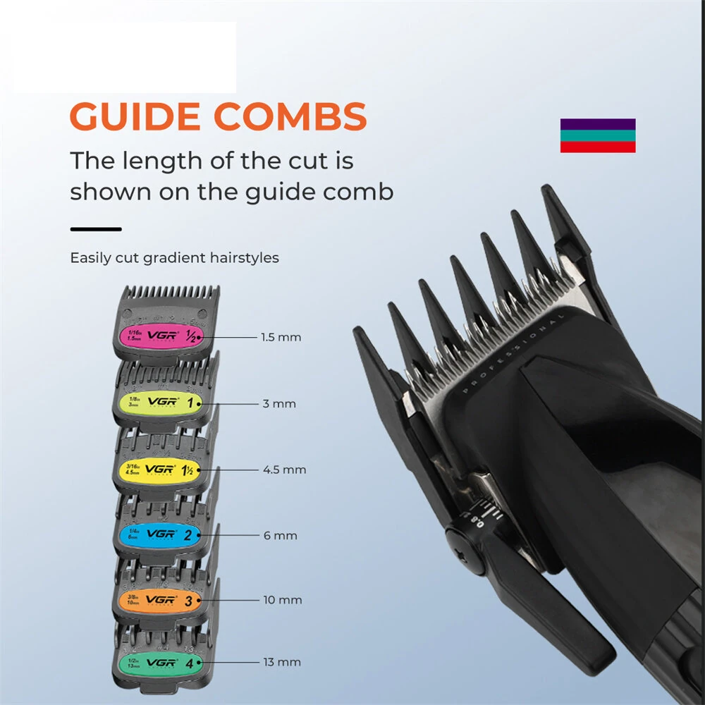 VGR V-889 Professional Hair Clipper with LED Display 9000 RPM Ceramic & Stainless Steel Blades 5-Level Cutting Guide USB Charging for Home Barber Use - Image 4