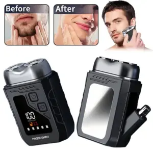 2-In-1 Mini Electric Shaver & Nose Hair Trimmer With LED Display Dual-Ring Shaving Heads Type-C Fast Charging Waterproof Portable Beard Trimmer for Home Travel