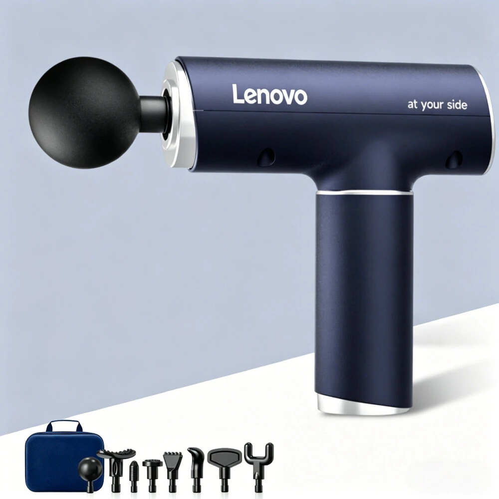 Lenovo Deep Tissue Massage Gun with Storage Case 99 Speed Levels 8 Massage Heads LCD Display Type-C Rechargeable Quiet Muscle Massager
