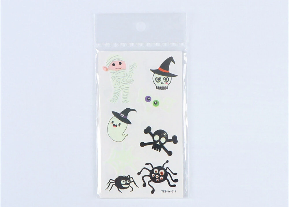 10-Sheet Glow in The Dark Halloween Tattoo Stickers Ghost Pumpkin Fluorescent Temporary Body Stickers for Halloween Nighttime Parties Carnival & Festive Events