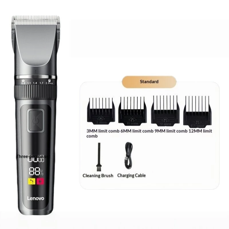 Lenovo Hair Clipper with LED Display 5 Speed Settings 240Min Cordless Use USB Charging 4 Guide Combs Low Noise Hair Trimmer for Home Professional Haircut
